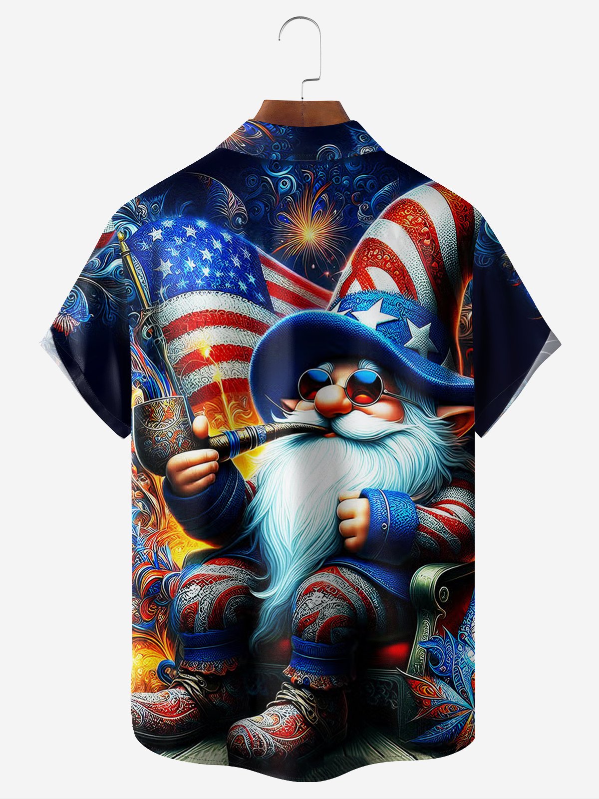 Moisture-wicking American Flag Gnome Chest Pocket Hawaiian Shirt