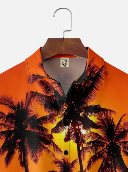 Big Size Moisture-wicking Palm Tree Chest Pocket Hawaiian Shirt