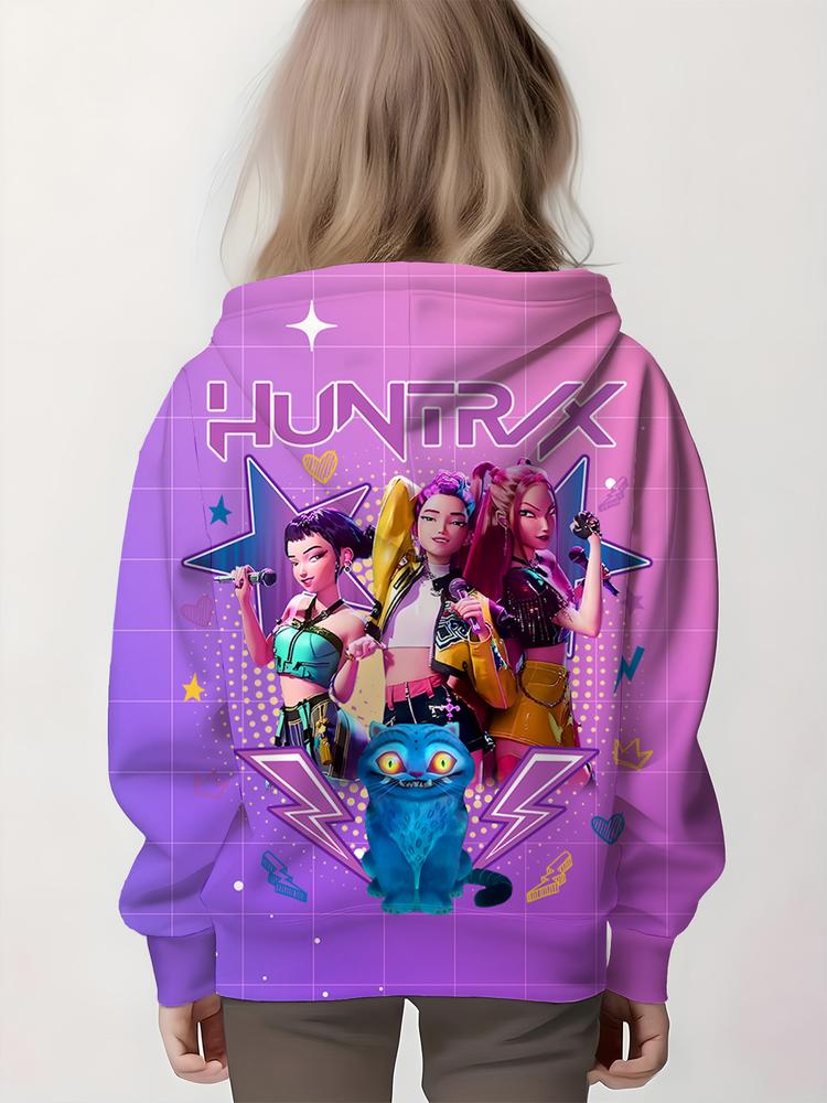 Girls Kpop Demon Hunters Korean Fashion Hoodie, Spring & Fall Comfortable Casual Sweatshirt, Durable Outdoor Activity Wear