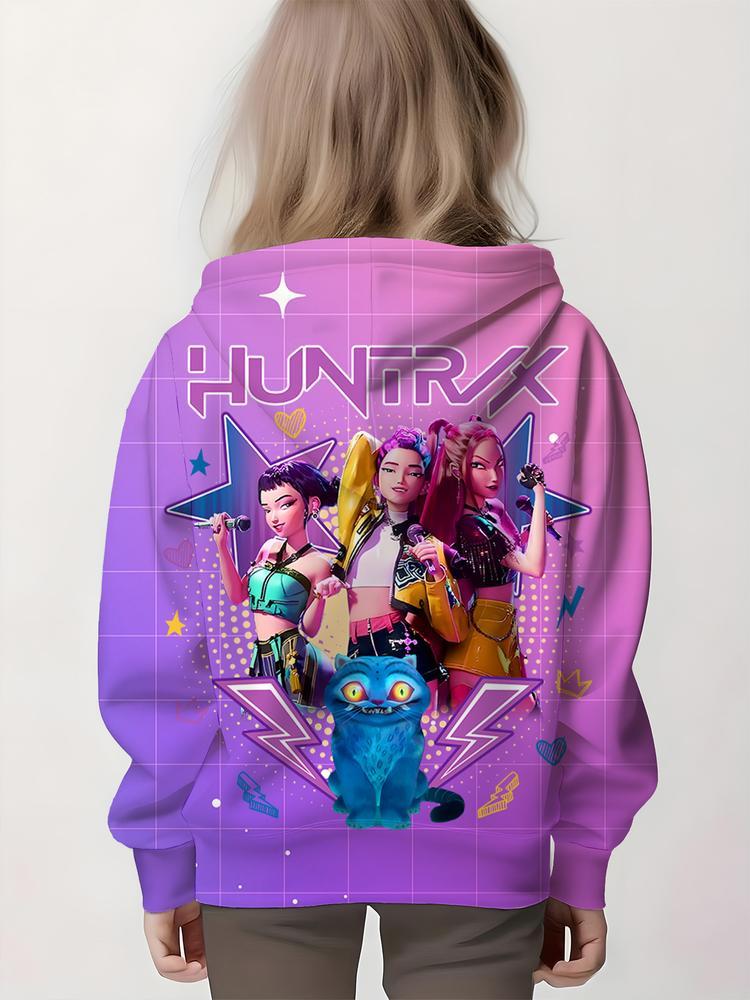 Girls Kpop Demon Hunters Korean Fashion Hoodie, Spring & Fall Comfortable Casual Sweatshirt, Durable Outdoor Activity Wear