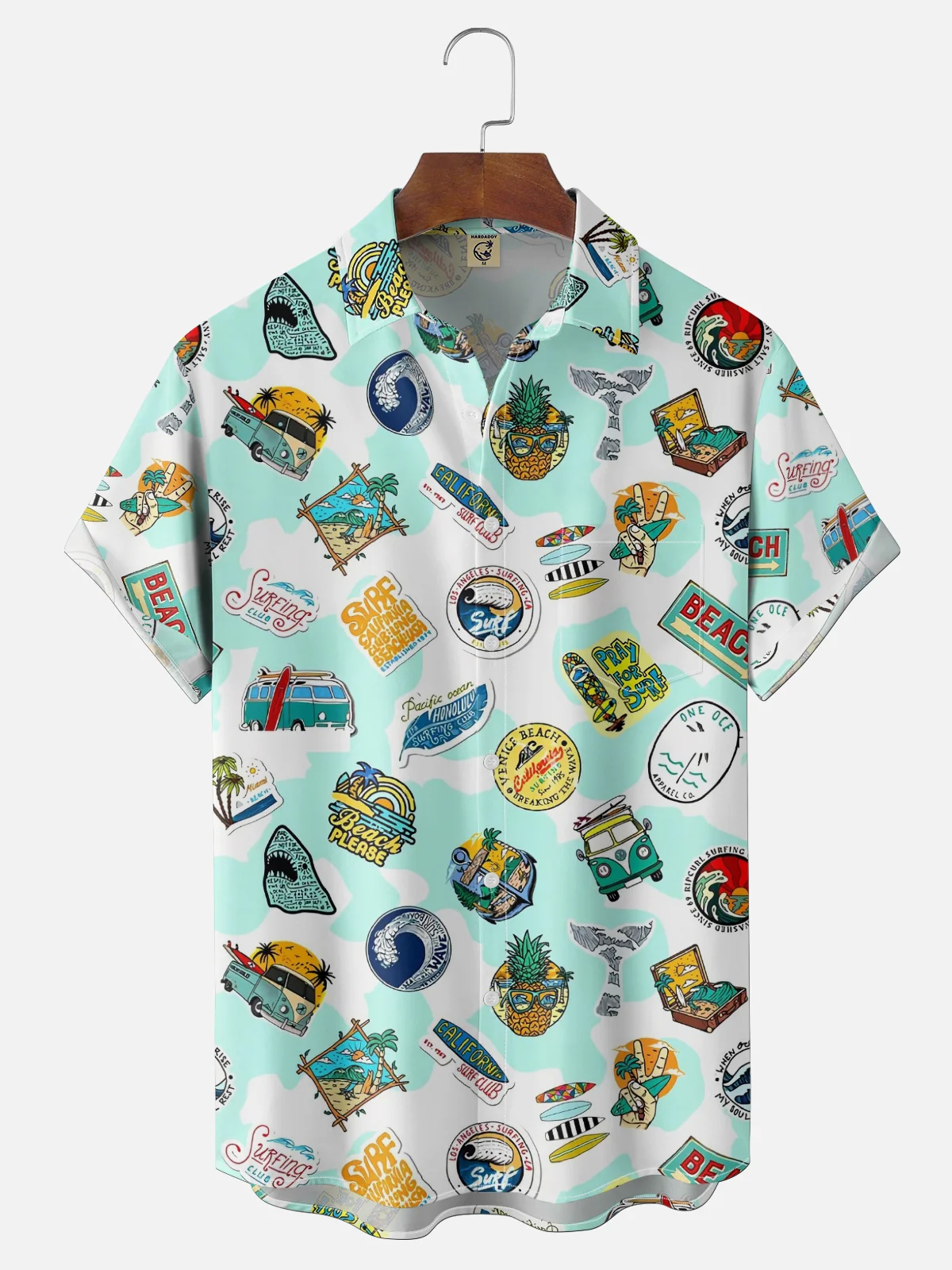 Moisture-wicking Coconut Tree Pineapple Car Chest Pocket Hawaiian Shirt
