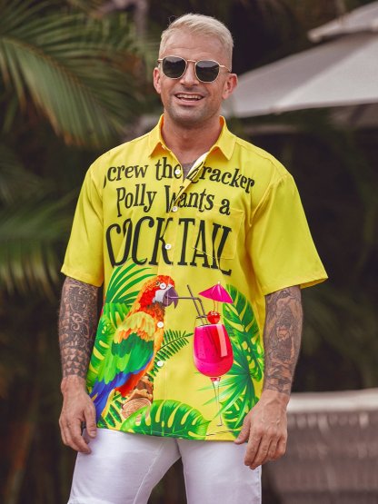 Parrot Chest Pocket Short Sleeve Hawaiian Shirt