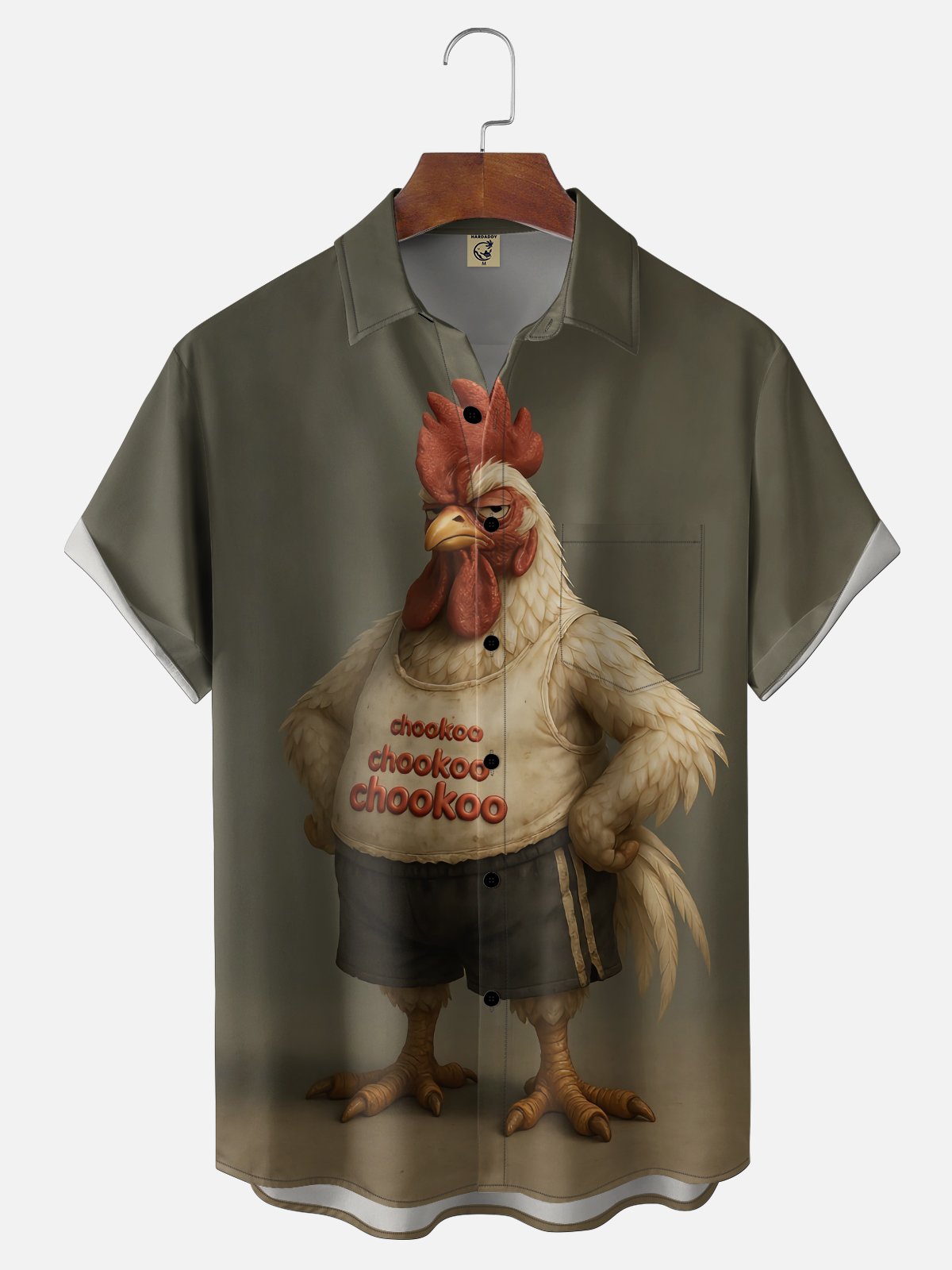 Moisture Wicking Fun Chicken Chest Pocket Hawaiian Shirt