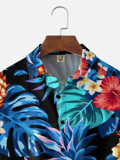 Moisture Wicking Floral Chest Pocke Holiday Hawaiian Shirt