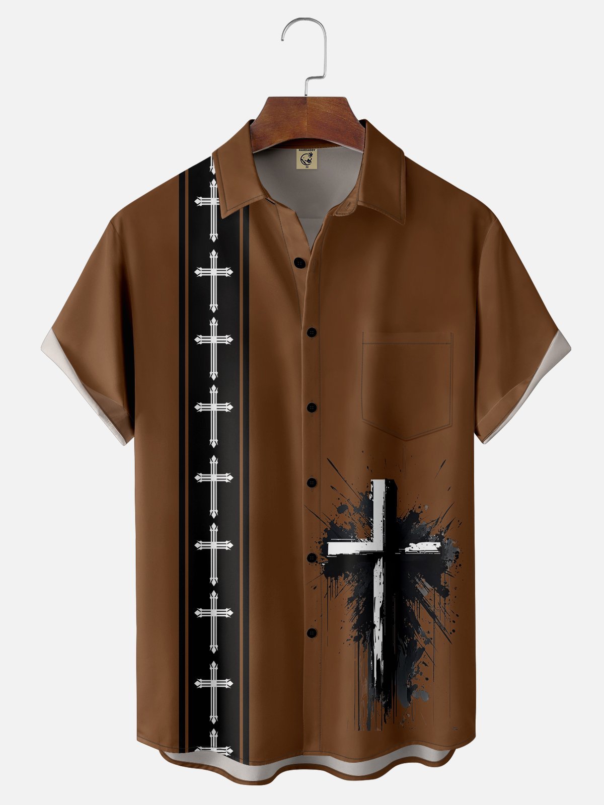 Moisture-wicking Easter Christian Cross Chest Pocket Bowling Shirt