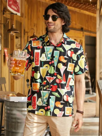 Cocktail Chest Pocket Short Sleeve Hawaiian Shirt