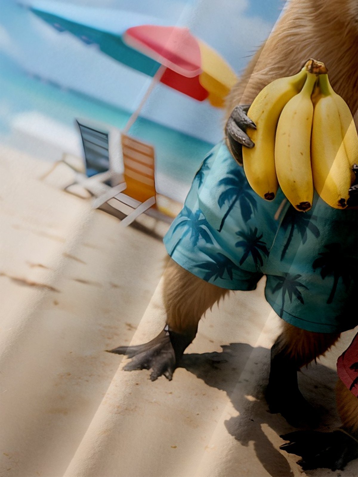 Moisture-wicking Capybara Banana Coconut Tree Beach Chest Pocket Hawaiian Shirt