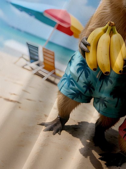 Moisture-wicking Capybara Banana Coconut Tree Beach Chest Pocket Hawaiian Shirt
