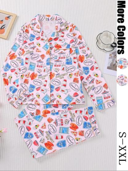 Women's Stars Hollow Gilmore Girls Pajama Set, Casual Fitted Long Sleeve Top & Elastic Pants, Comfortable Sleepwear for Holiday Party