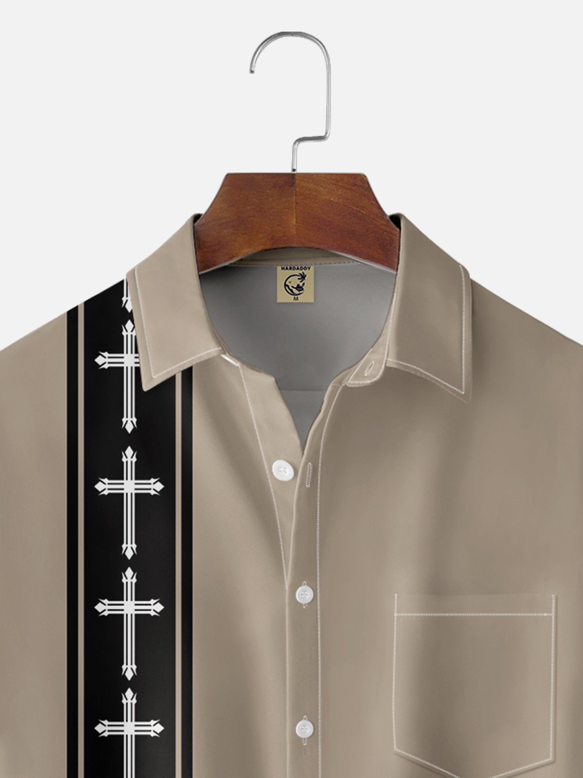 Moisture-wicking Easter Christian Cross Chest Pocket Bowling Shirt