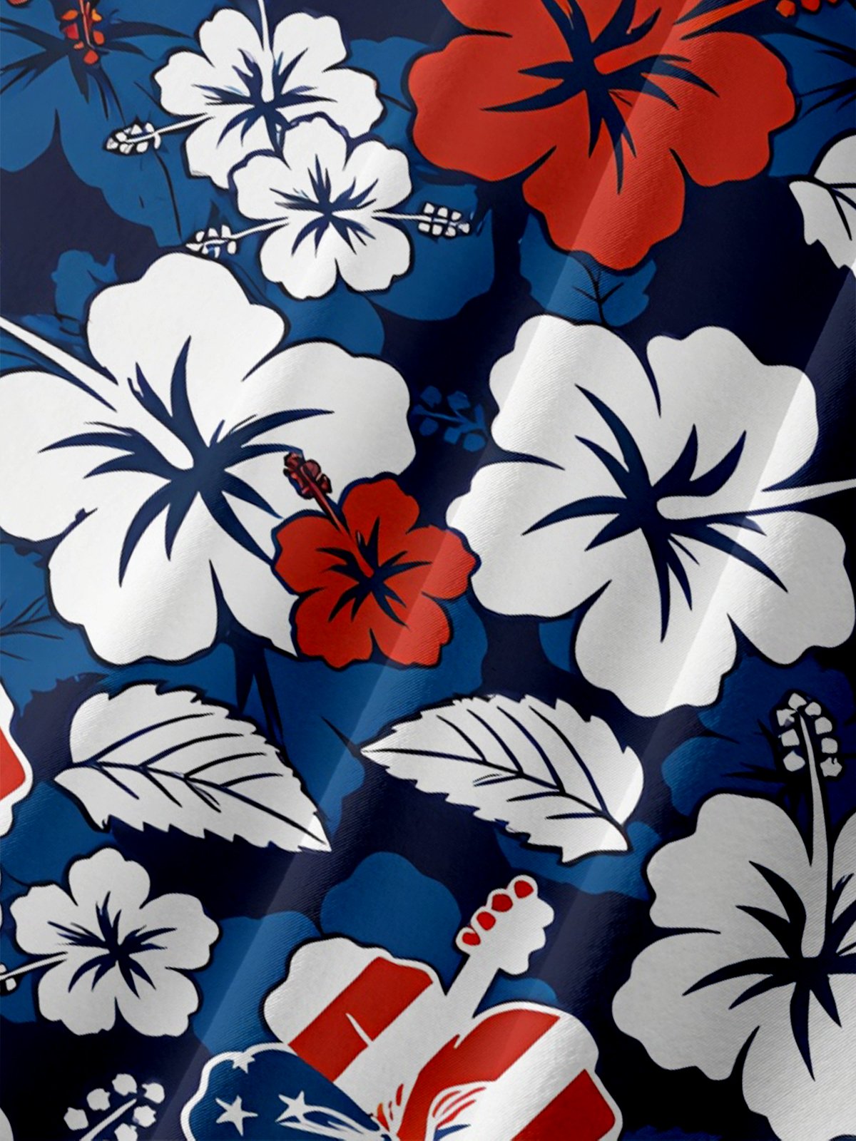 Moisture Wicking U.S. Independence Day Anniversary Flag Floral and Botanical Pattern Chest Pocket Holiday Hawaiian Shirt
