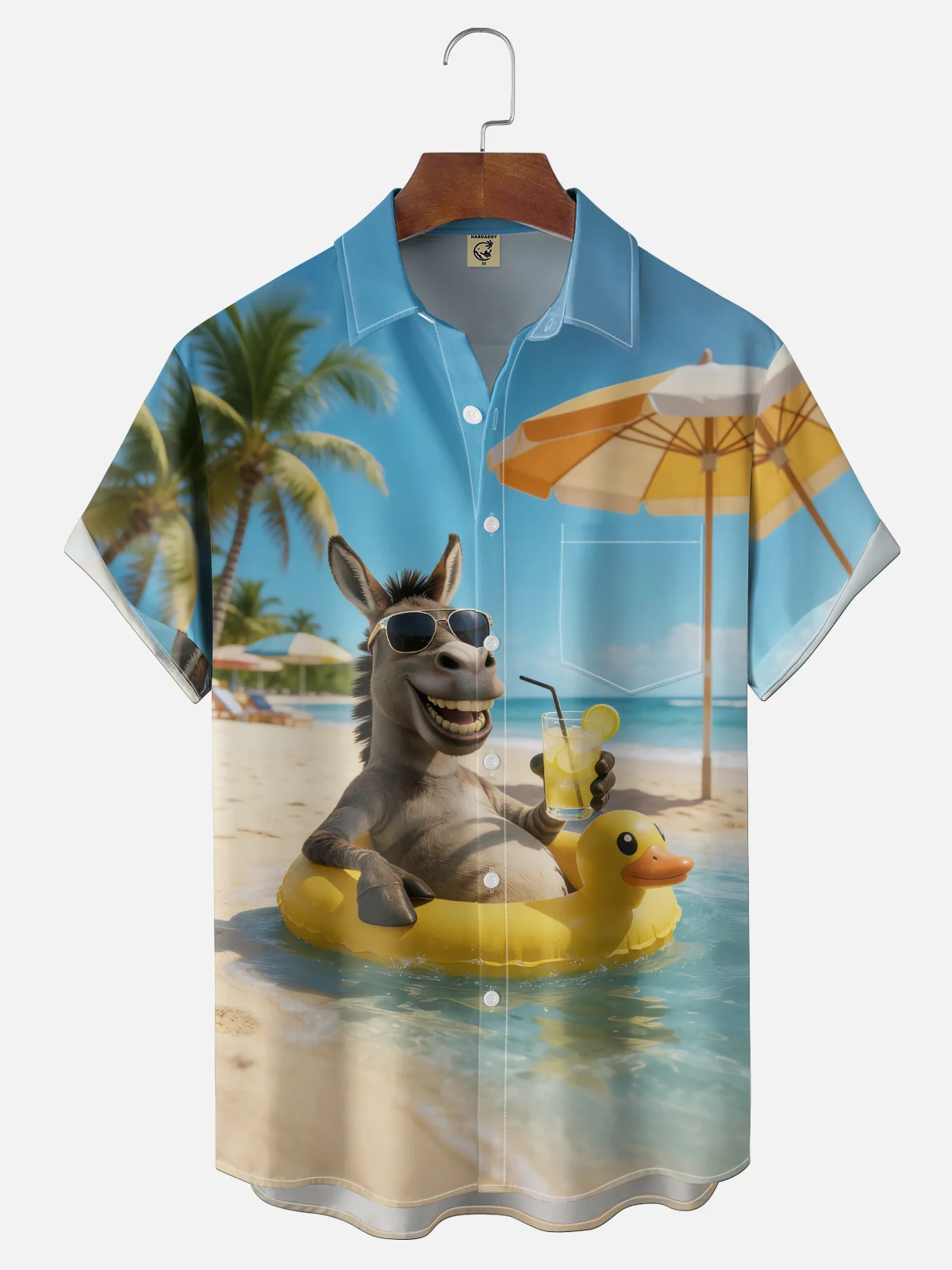 Moisture-wicking Donkey Yellow Duck Beach Funny Chest Pocket Hawaiian Shirt