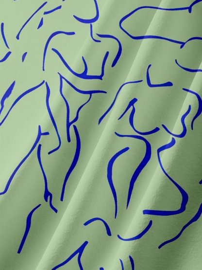Moisture-wicking Art Blue Abstract Line Drawing Chest Pocket Hawaiian Titty Shirt