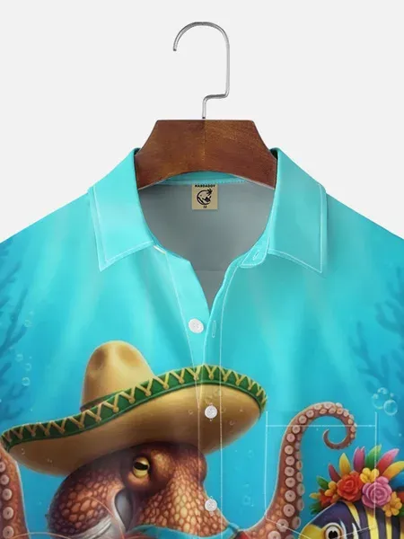 Moisture Wicking May 5th Festival Ocean Octopus Chest Pocke Holiday Hawaiian Shirt