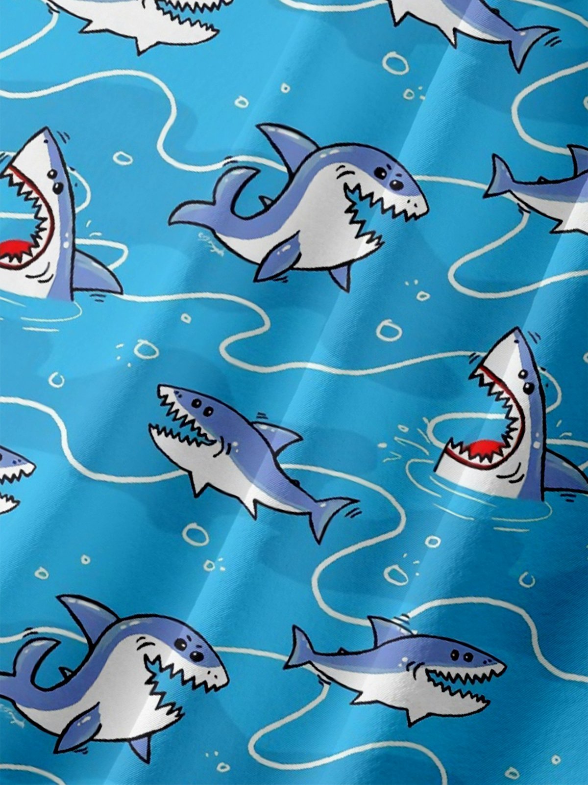 Moisture-wicking Shark Ocean Cartoon Chest Pocket Hawaiian Shirt
