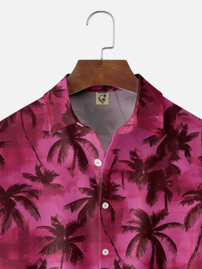 Tall Size Moisture-wicking Palm Tree Chest Pocket Hawaiian Shirt