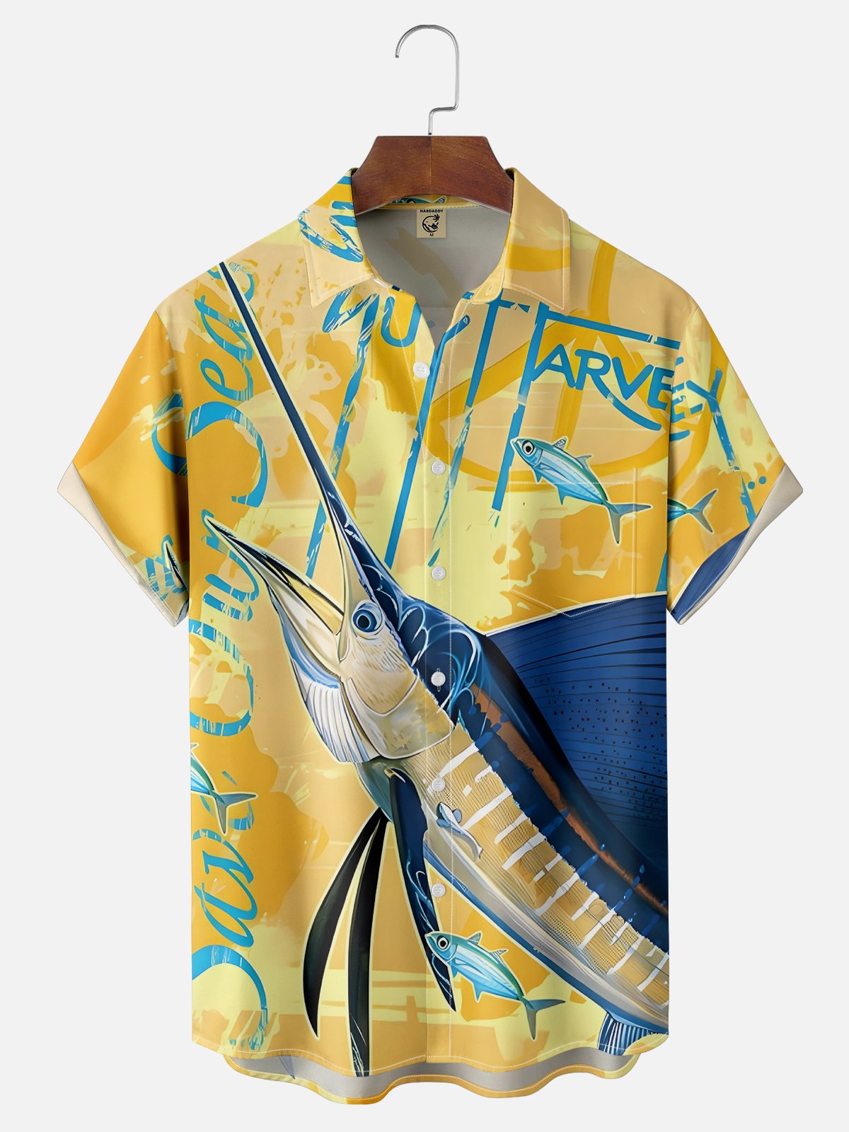 Moisture-wicking Swordfish Ocean Chest Pocket Hawaiian Shirt
