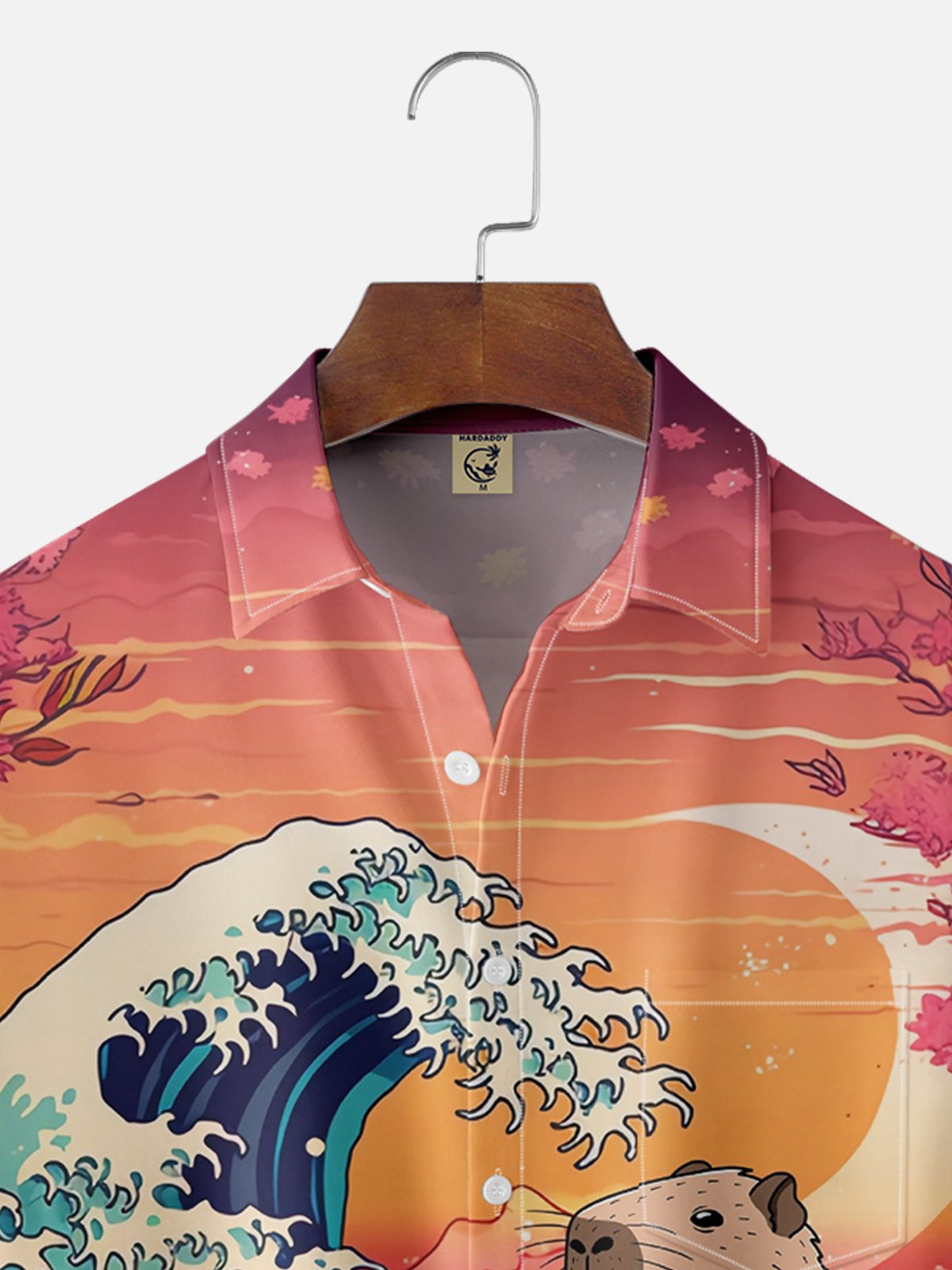 X Artist Kimprut Imut Japanese Ukiyo-e Wave Ramen Capybara Chest Pocket Hawaiian Shirt