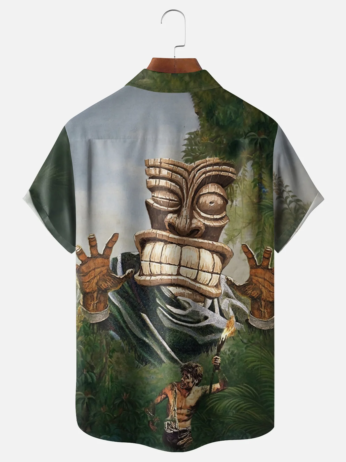 Moisture-wicking TIKI Escape Fun Art Chest Pocket Hawaiian Shirt