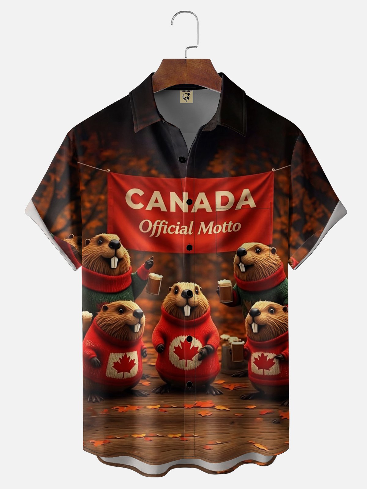 Moisture-Wicking Canada Day Fun Beaver Chest Pocket Festive Hawaiian Shirt