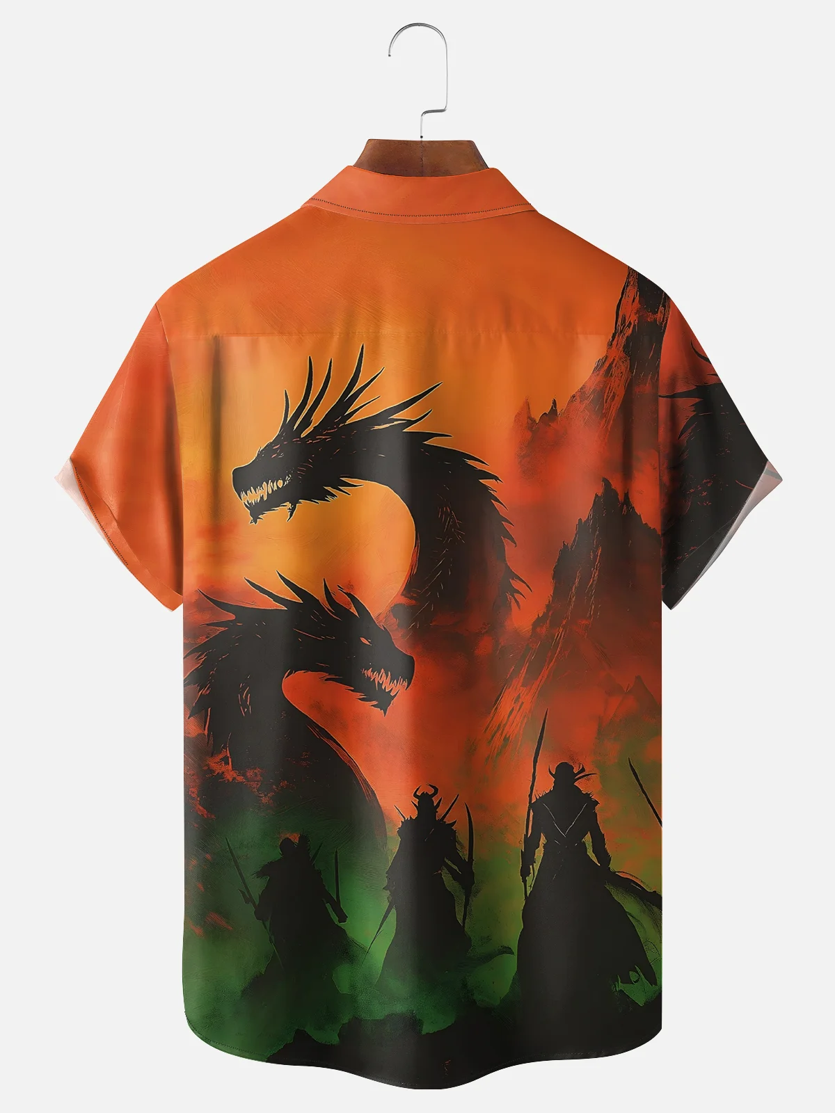 Moisture Wicking Ukiyo-e Samurai Dragon Chest Pocket Hawaiian Shirt