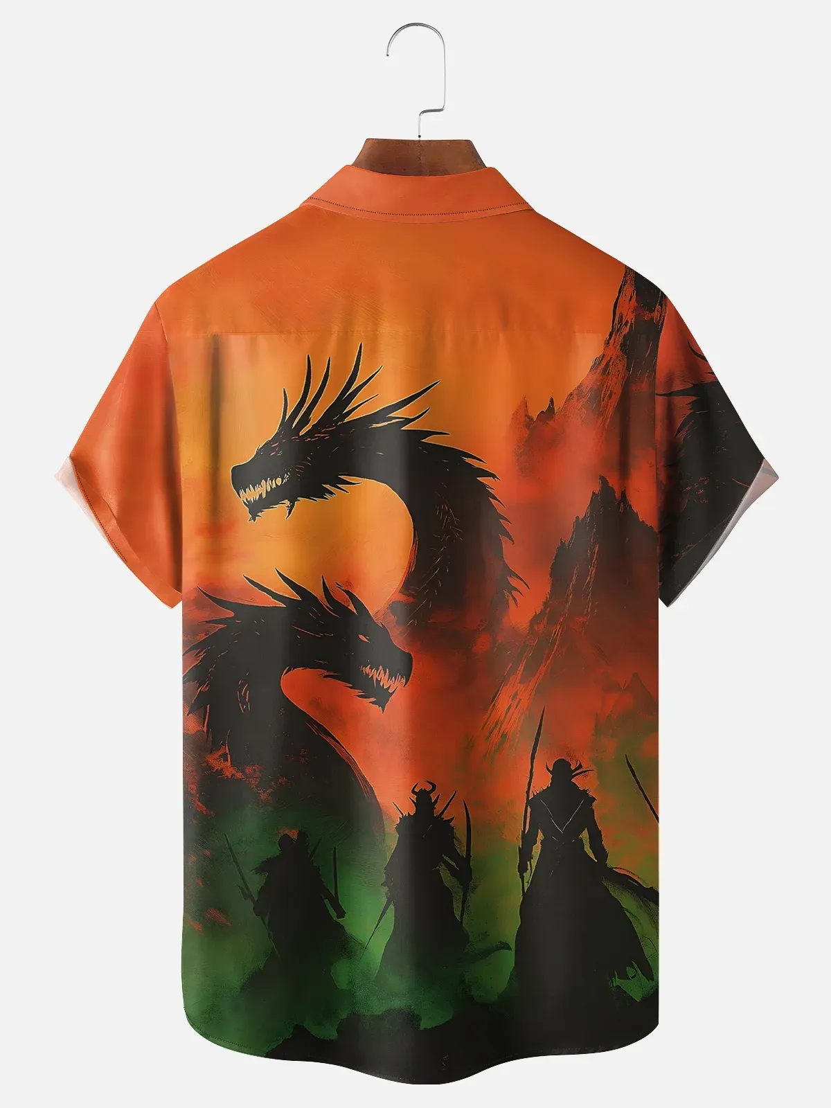 Moisture Wicking Ukiyo-e Samurai Dragon Chest Pocket Hawaiian Shirt