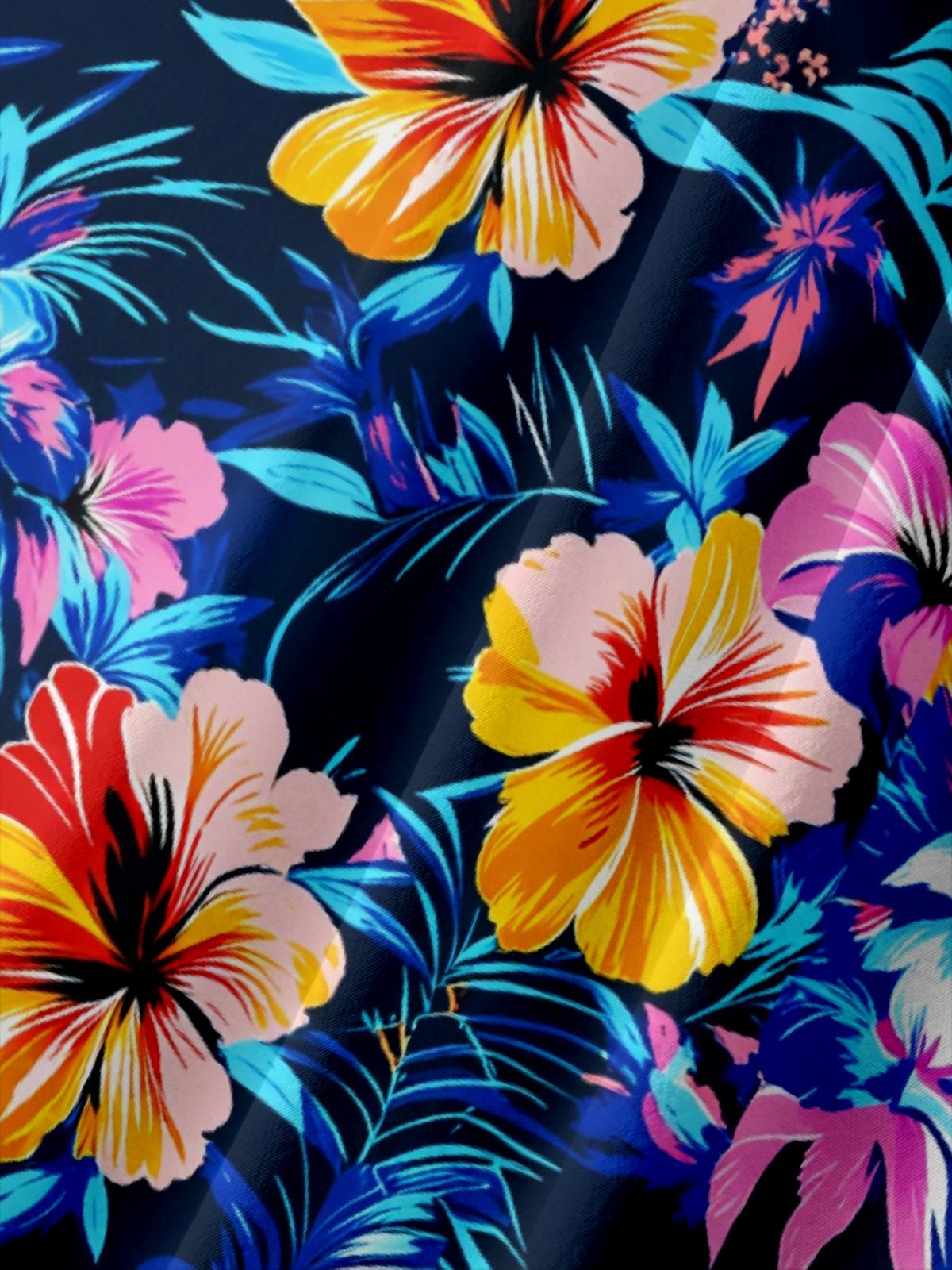 Moisture-wicking Tropical Palm Tree Chest Pocket Hawaiian Shirt