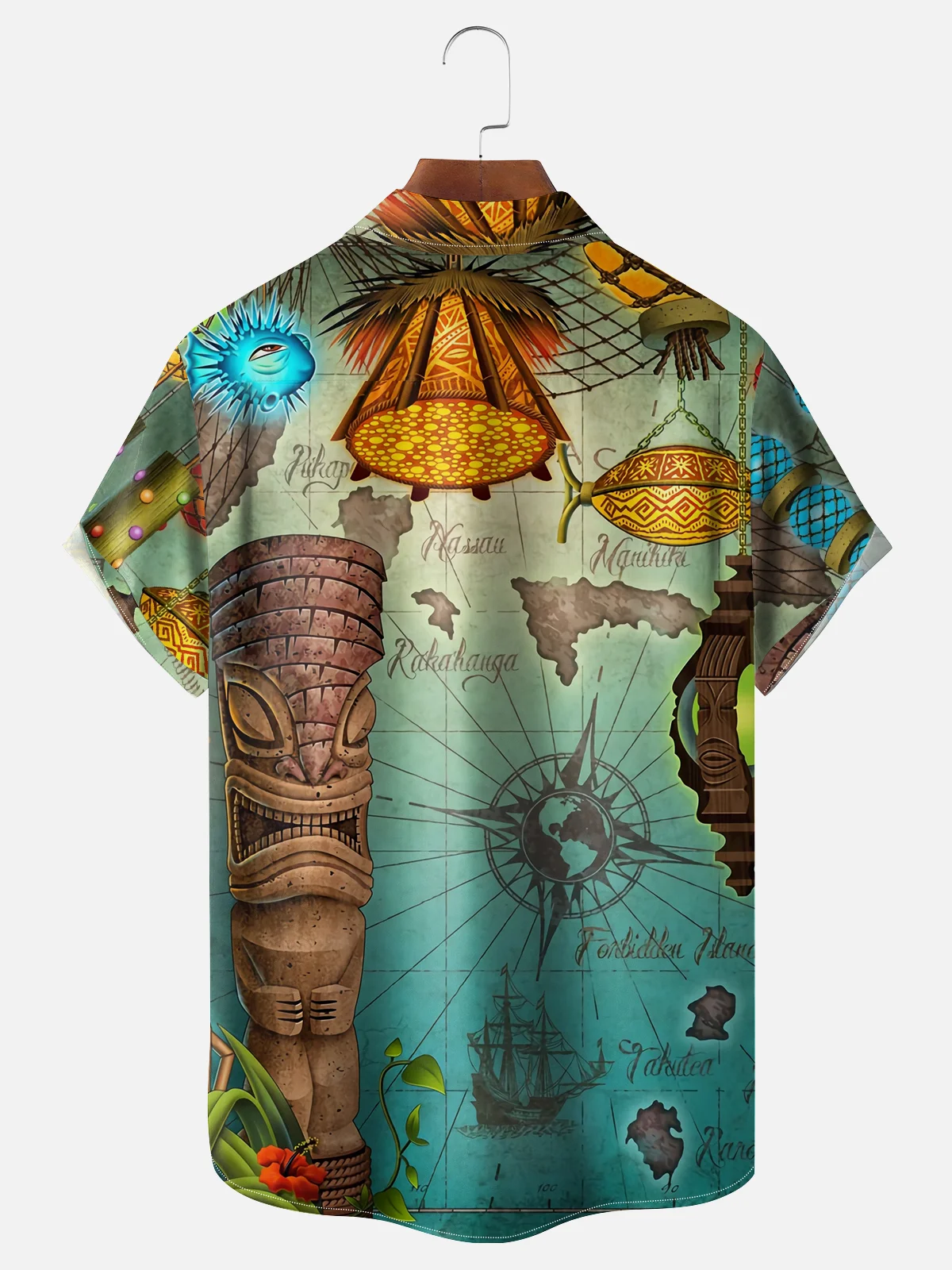 Moisture Wicking Hawaiian Tiki Chest Pocket Casual Shirt