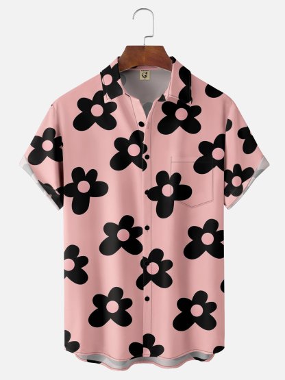 Moisture-wicking Breathable Floral Chest Pocket Hawaiian Shirt
