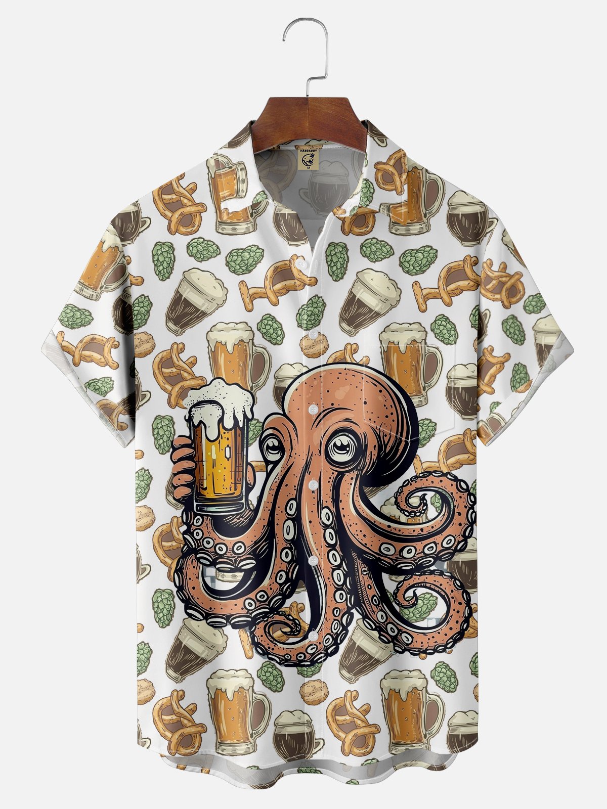 Moisture-wicking Beer Octopus Chest Pocket Hawaiian Shirt