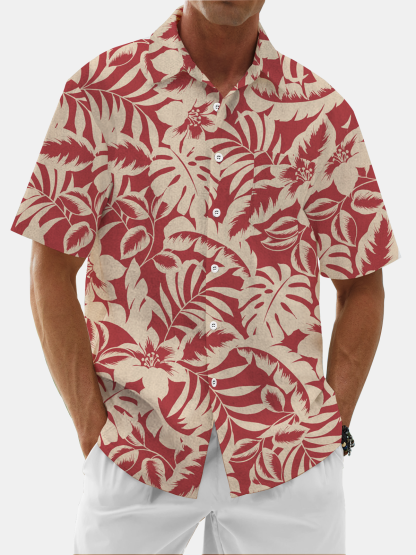 Moisture Wicking Plants Chest Pocket Hawaiian Shirt