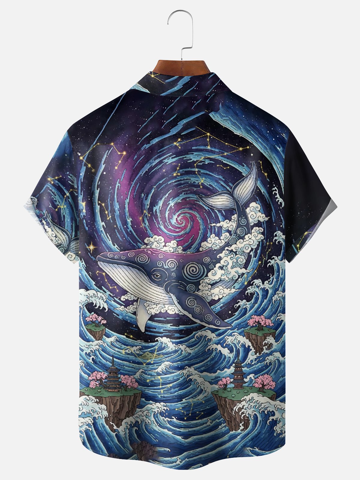 Moisture Wickin Japanese Ukiyo-e Waves and Whales Chest Pocket Holiday Hawaiian Shirt