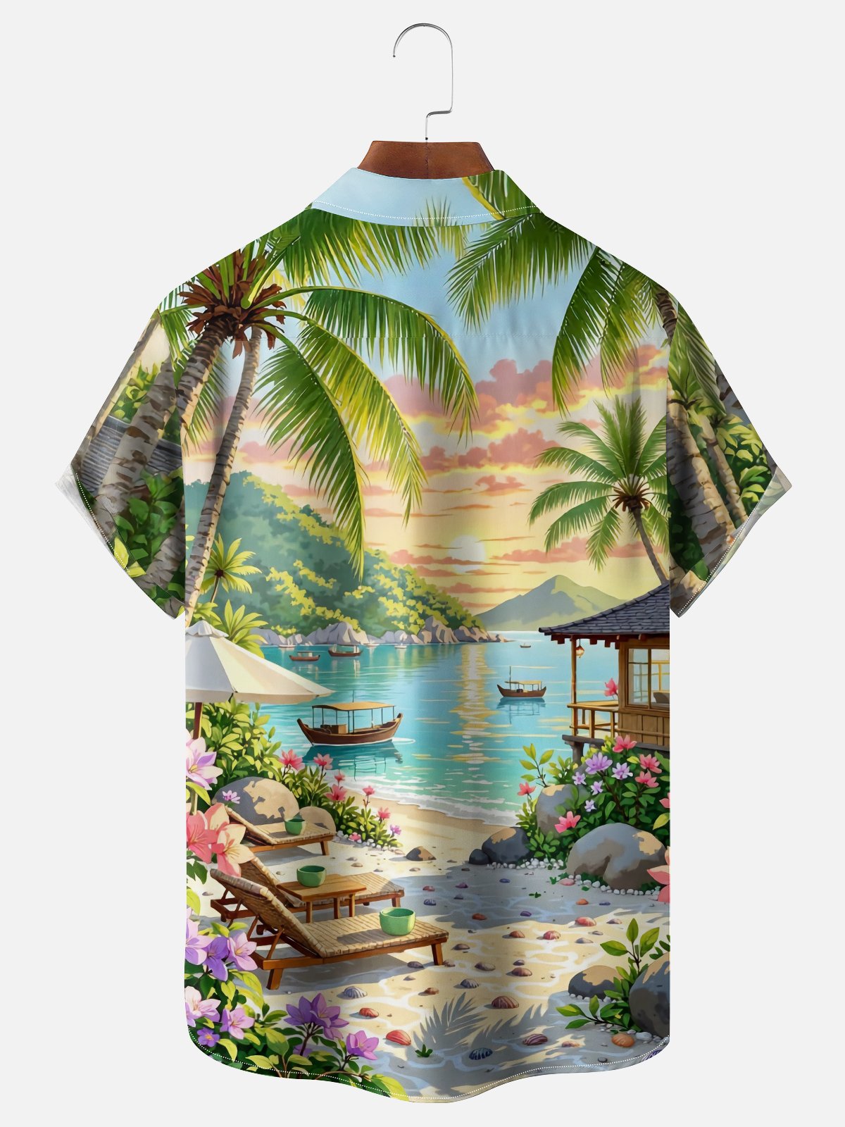 Moisture-wicking Dream Beach Vacation Scenery Chest Pocket Hawaiian Shirt