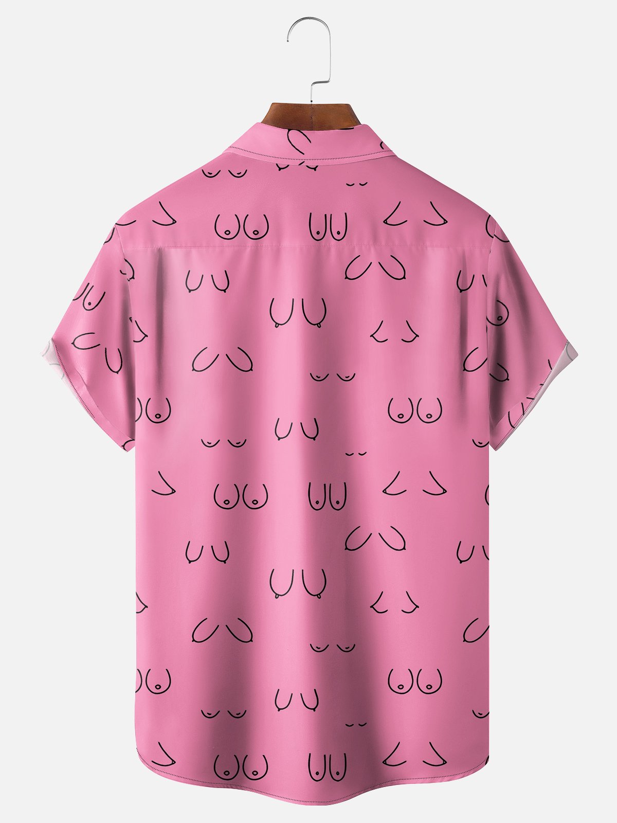 Moisture-wicking Abstract Line Drawing Chest Pocket Hawaiian Pink Boob Shirt For Men