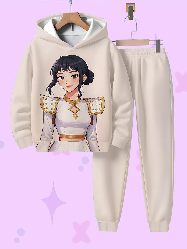 Hoodie Set with Mage Design, Casual Fitted Sweatshirt & Pants, All over Print, Fall Winter Fashion, Moderate Fabric Thickness