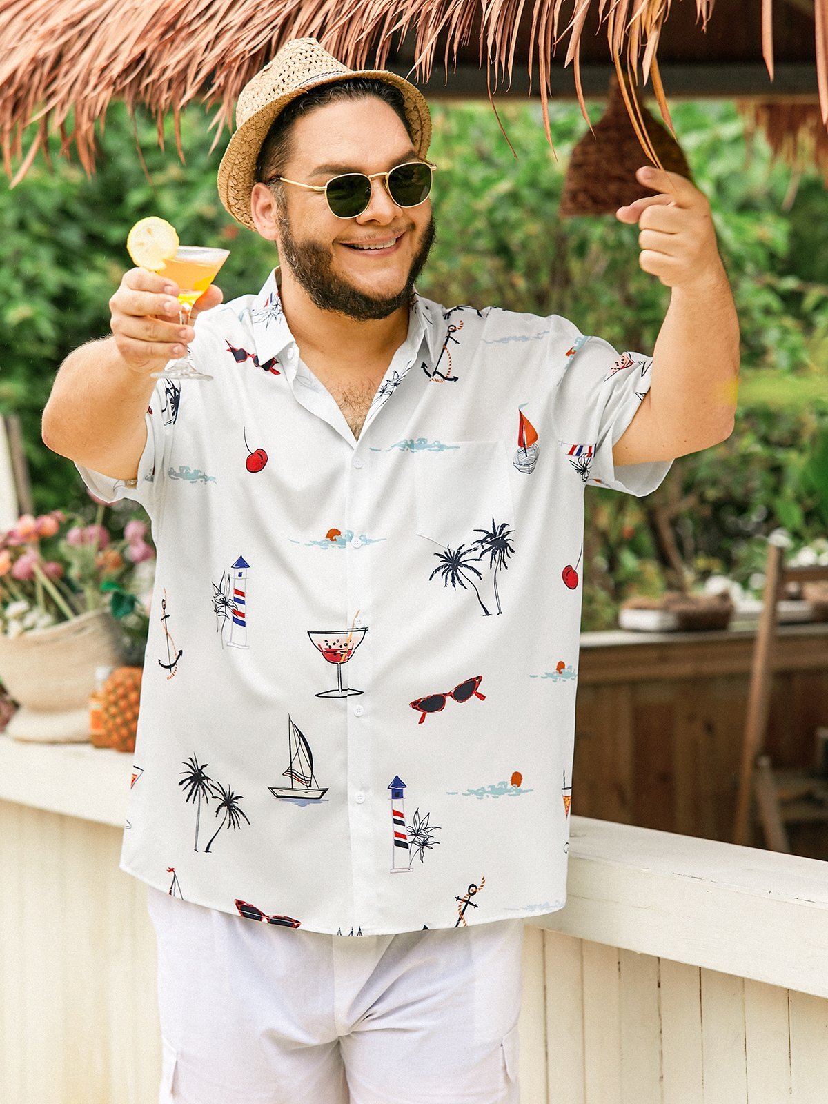 Coconut Tree Chest Pocket Short Sleeve Hawaiian Shirt