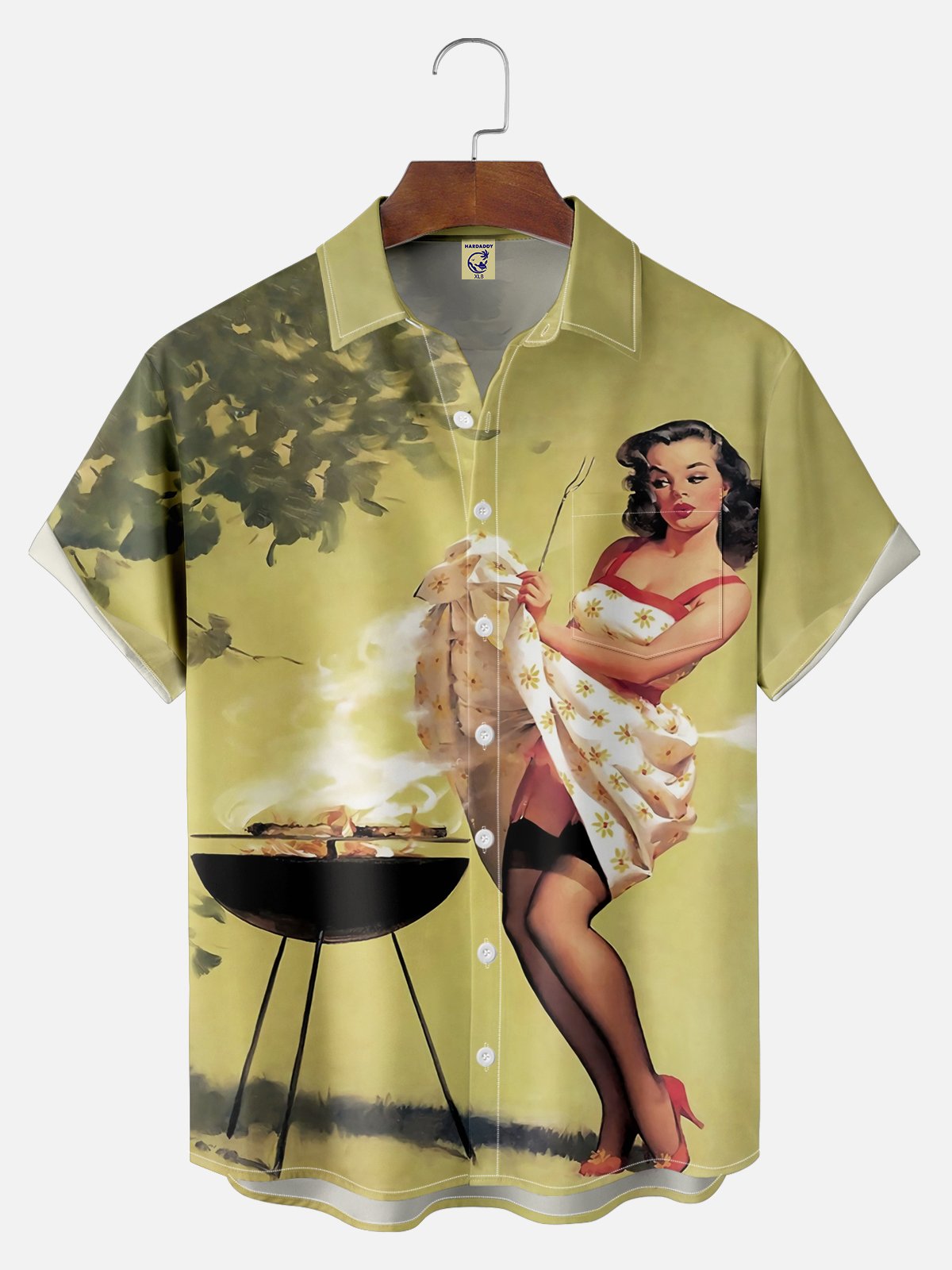 Big Size Moisture-wicking BBQ Beauty Chest Pocket Hawaiian Shirt