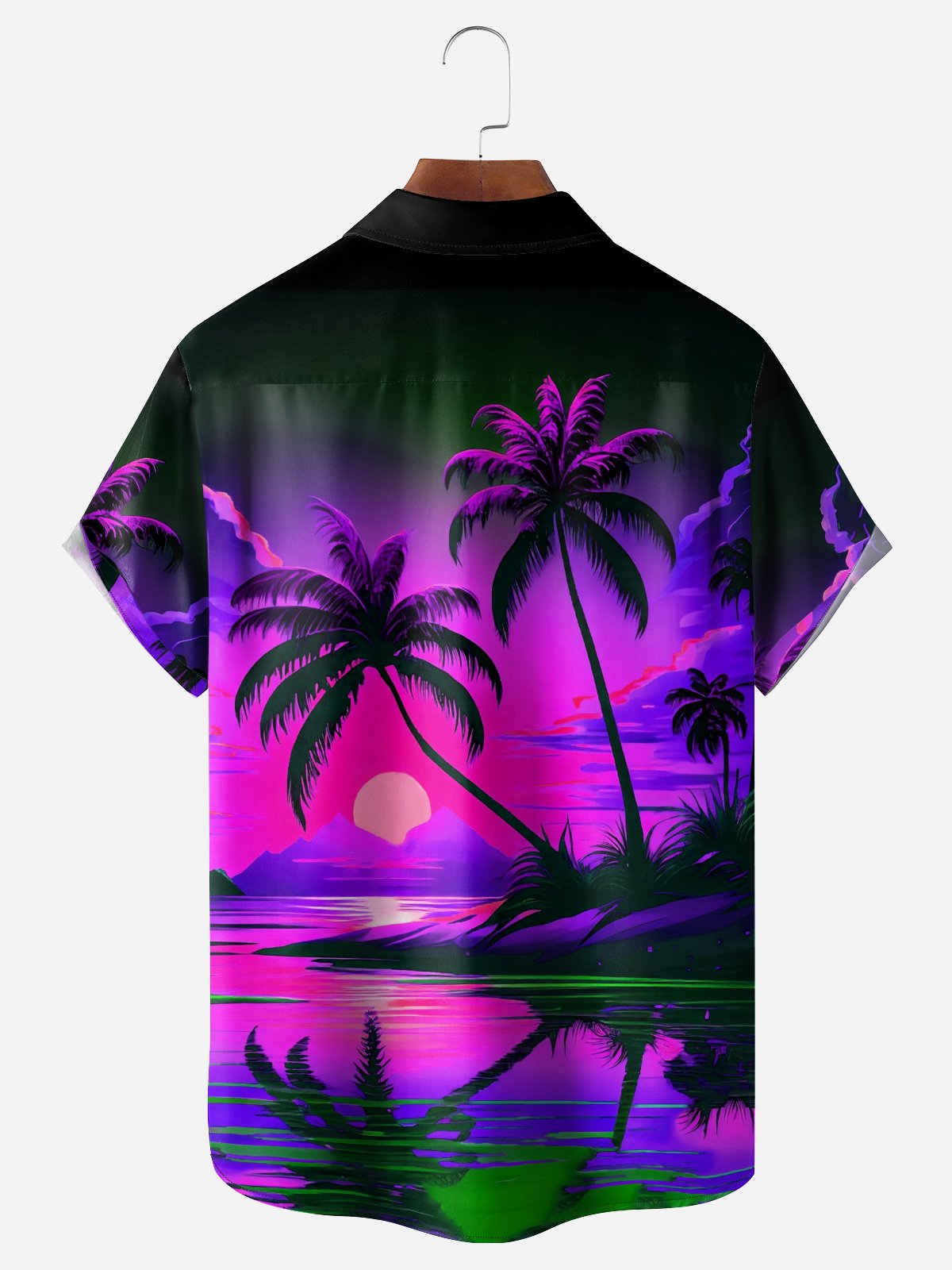 Moisture-wicking Coconut Palm Tree Beach Chest Pocket Hawaiian Shirt
