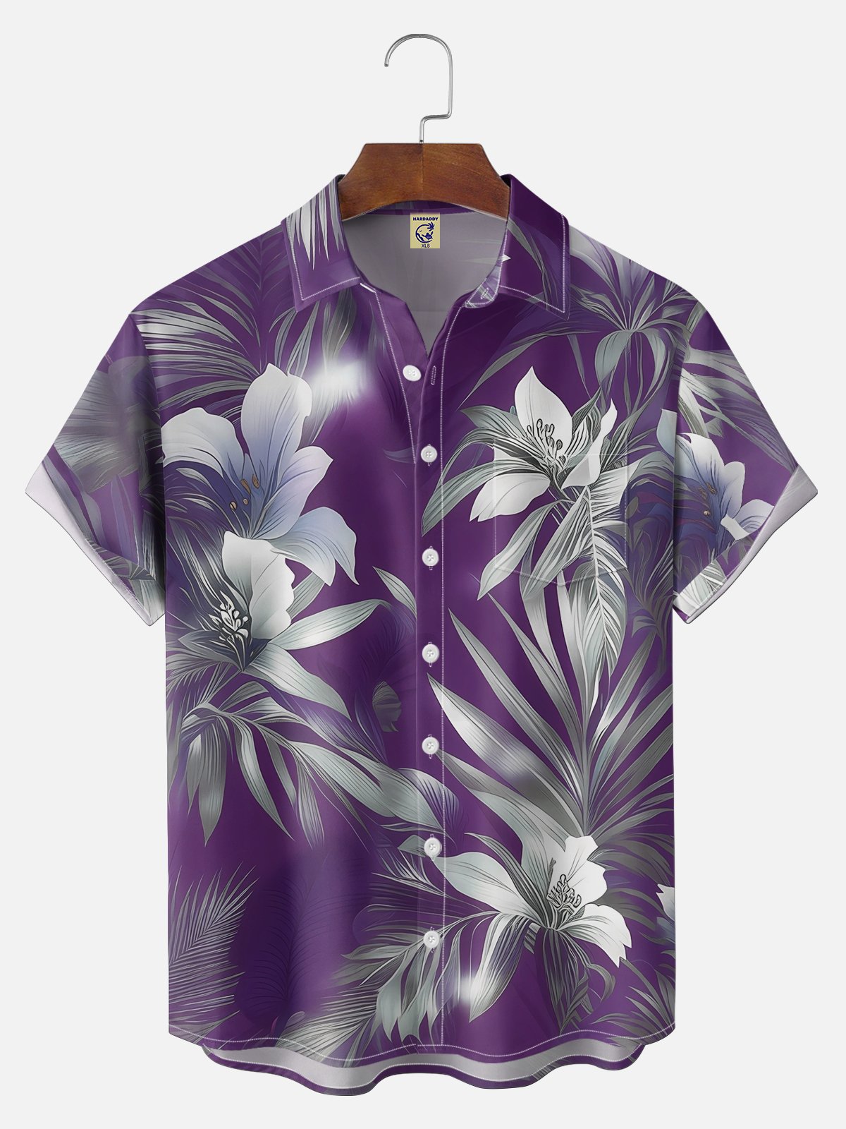 Big Size Moisture-wicking Floral Palm Chest Pocket Hawaiian Shirt
