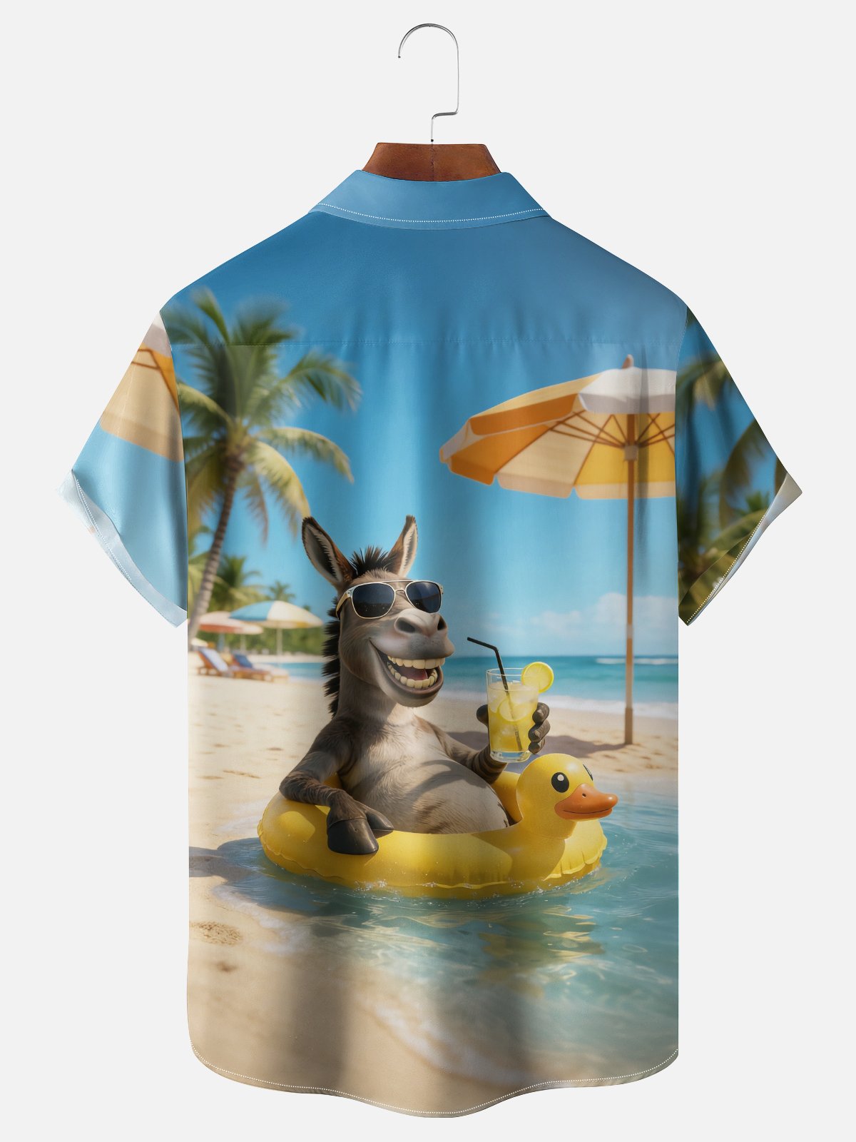 Moisture-wicking Donkey Yellow Duck Beach Funny Chest Pocket Hawaiian Shirt