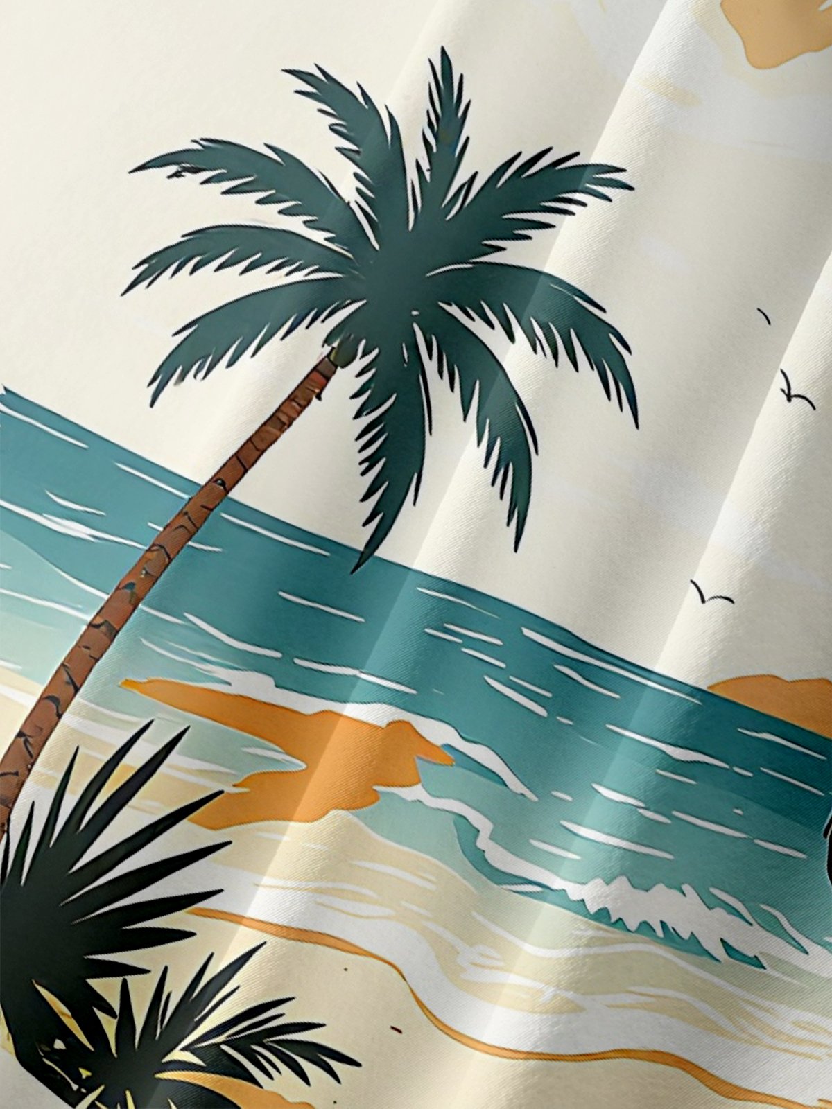 Moisture-Wicking Gradient Coconut Trees Beach And Bigfoot Print Chest Pocket Hawaiian Shirt