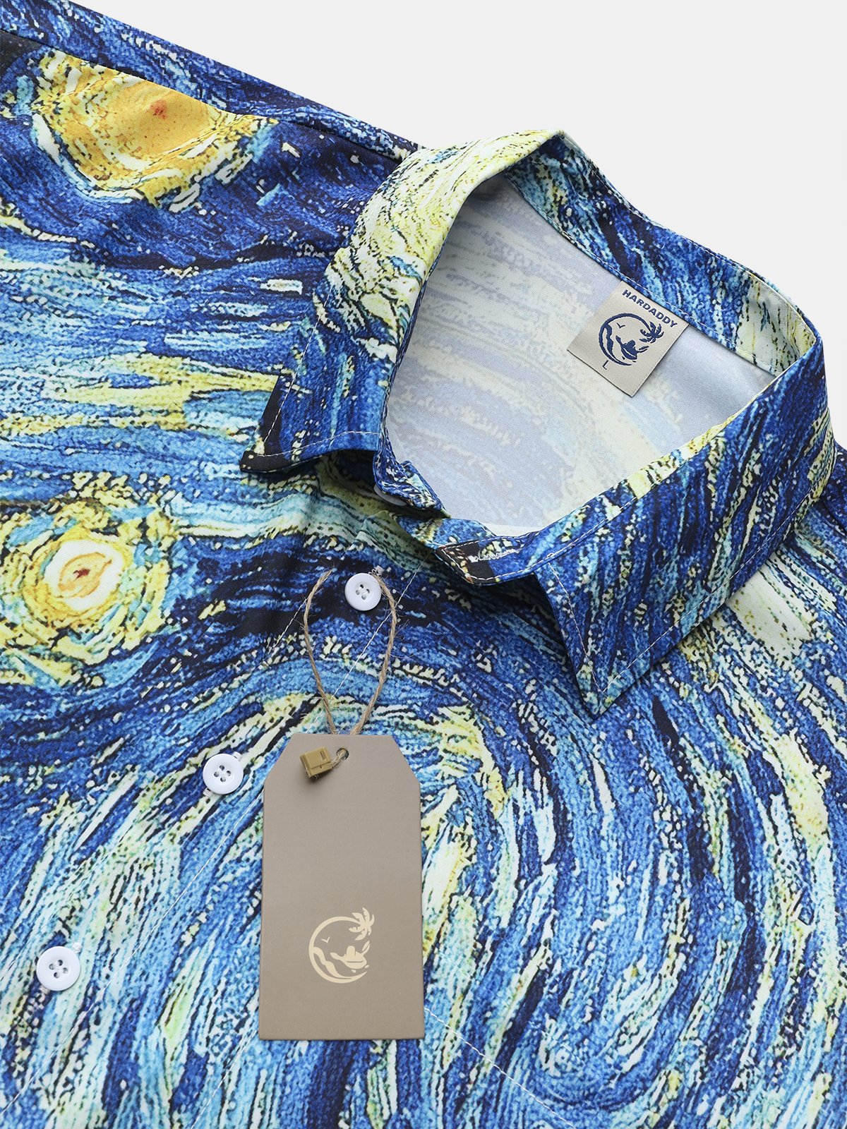 Hardaddy Mens Retro Van Gogh The Starry Night Lapel Loose Short Sleeve Funky Hawaiian Shirt