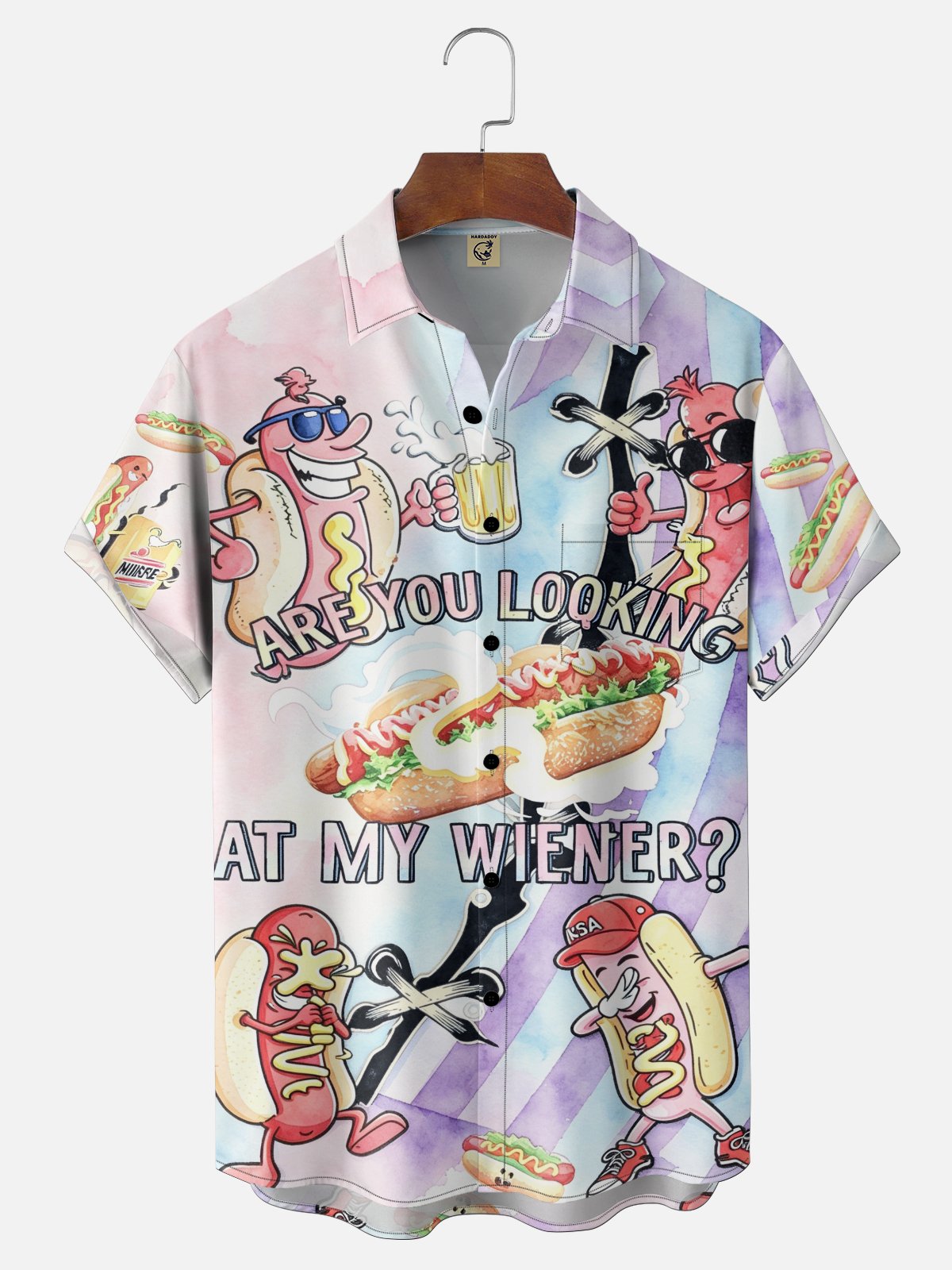 Tall Size Moisture Wicking Fun American Hot Dog Slogan Chest Pocke Holiday Hawaiian Shirt