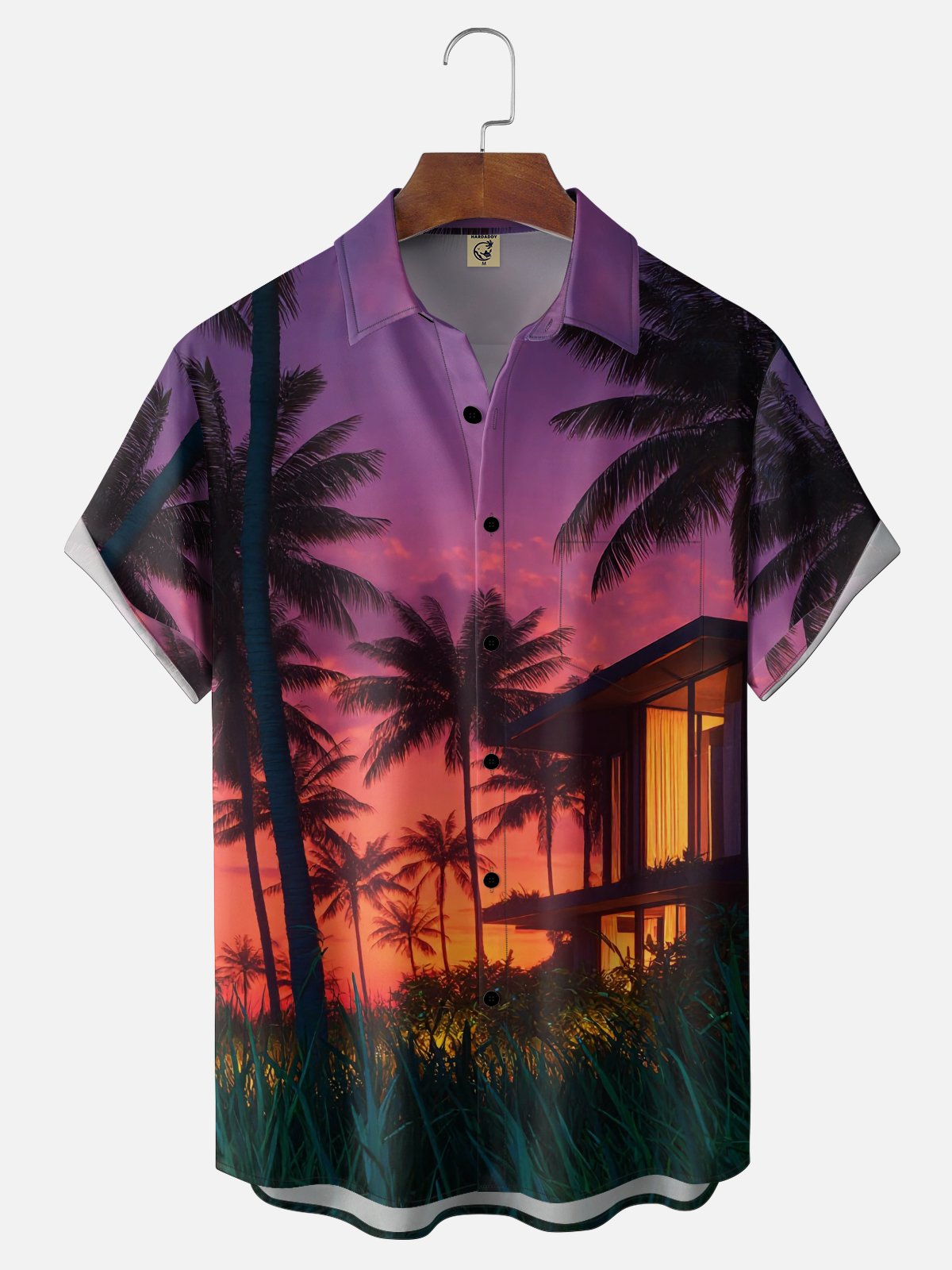 Moisture-wicking Coconut Trees Gradient Chest Pocket Hawaiian Shirt