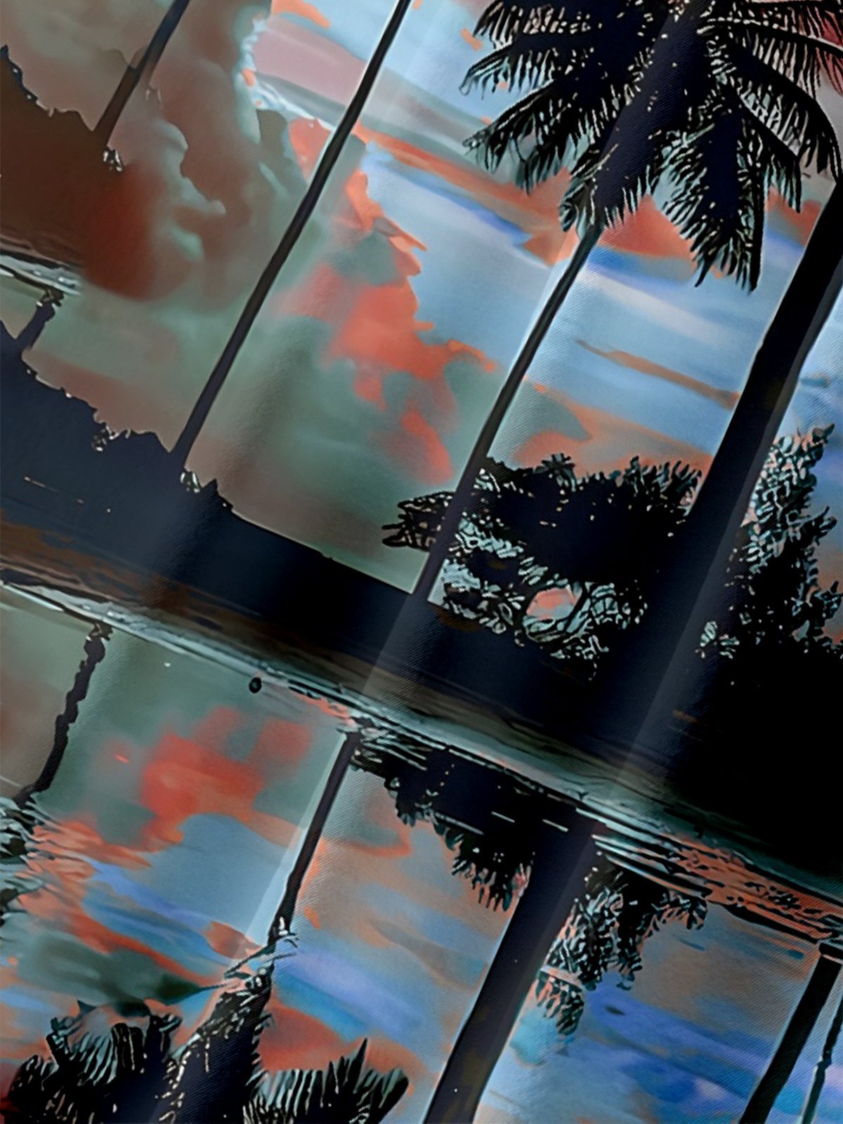 Moisture-wicking Beach Sunset Coconut Tree Chest Pocket Hawaiian Shirt