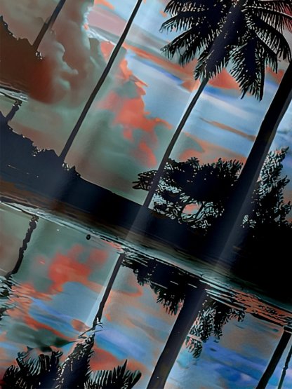 Moisture-wicking Beach Sunset Coconut Tree Chest Pocket Hawaiian Shirt