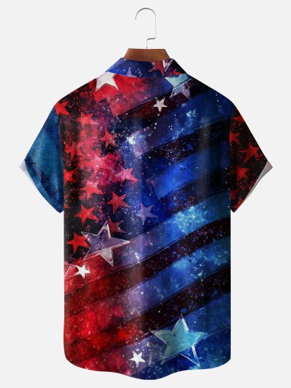 Moisture-wicking American Independence Day Memorial Day Chest Pocket Casual Shirt