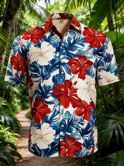 Moisture-wicking Tropical Palm Tree Chest Pocket Hawaiian Shirt