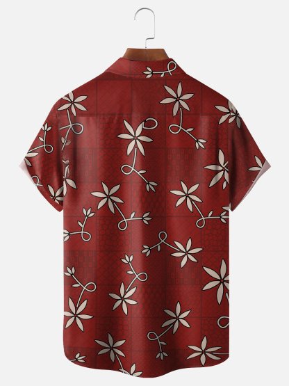 Moisture Wicking Floral Chest Pocke Holiday Hawaiian Shirt