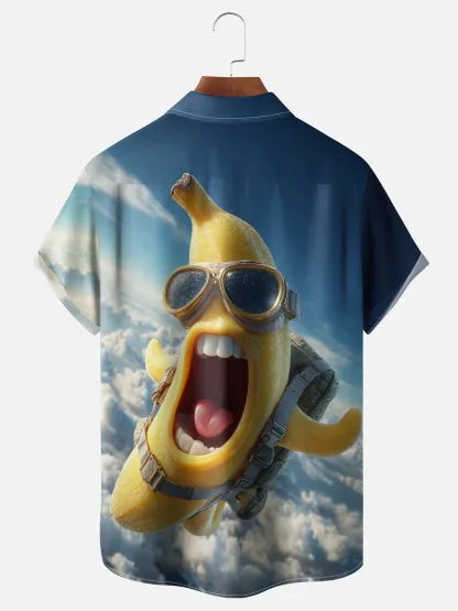Moisture-wicking Banana Parachute Funky Chest Pocket Hawaiian Shirt